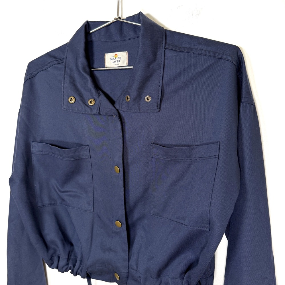 Marine Layer XSmall Navy Blue Cropped Utility Jacket Drawstring‎ Waist Womens